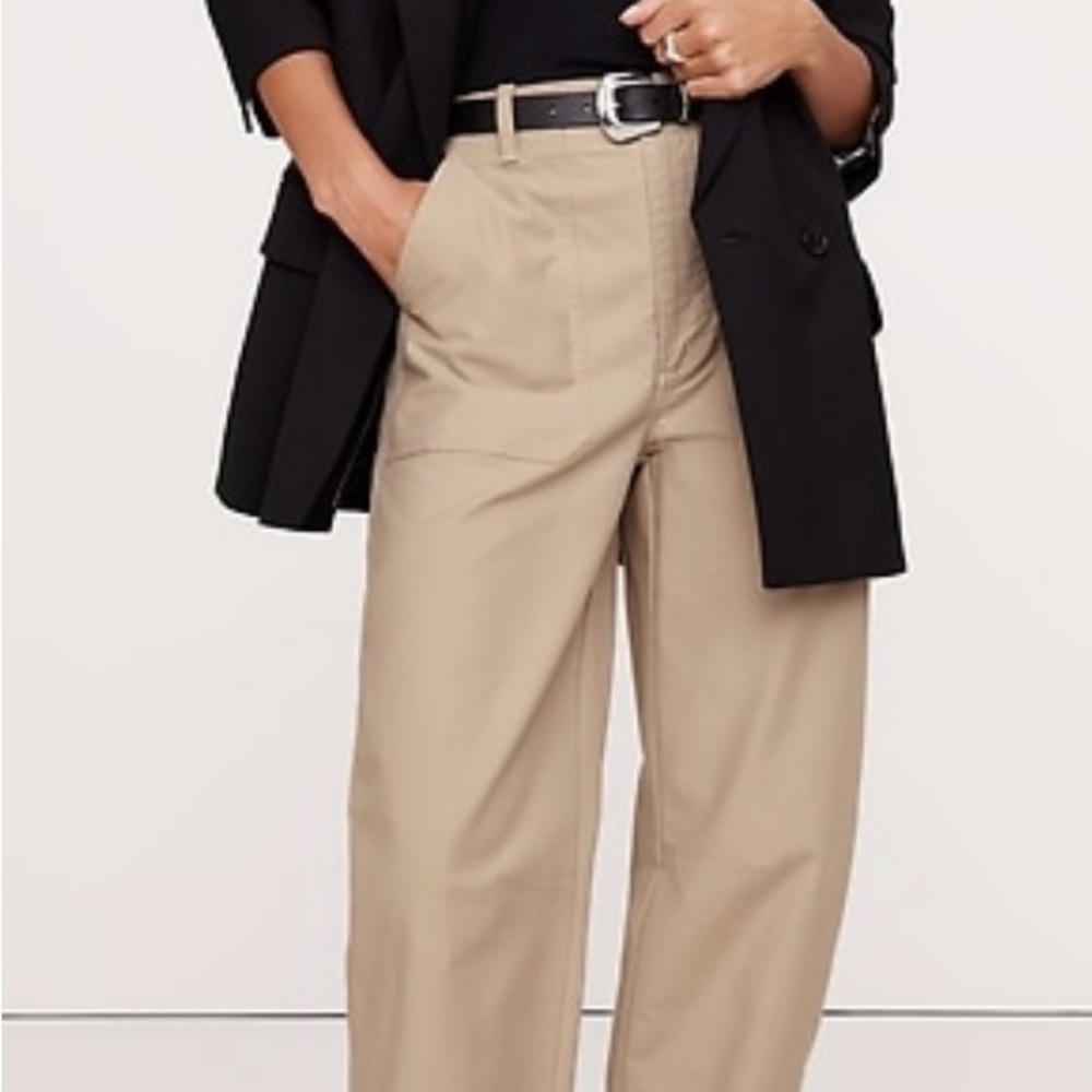 Barrel Fit: High-rise, straight thru the thigh with a barrel leg. Ankle length.